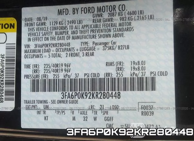 3FA6P0K92KR280448 фото 10