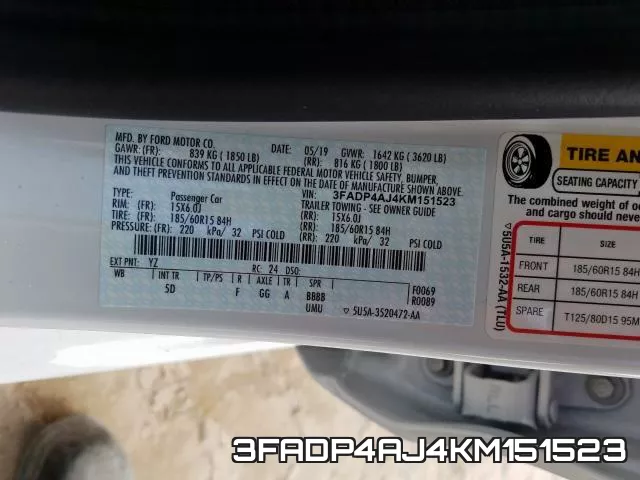 3FADP4AJ4KM151523 фото 2