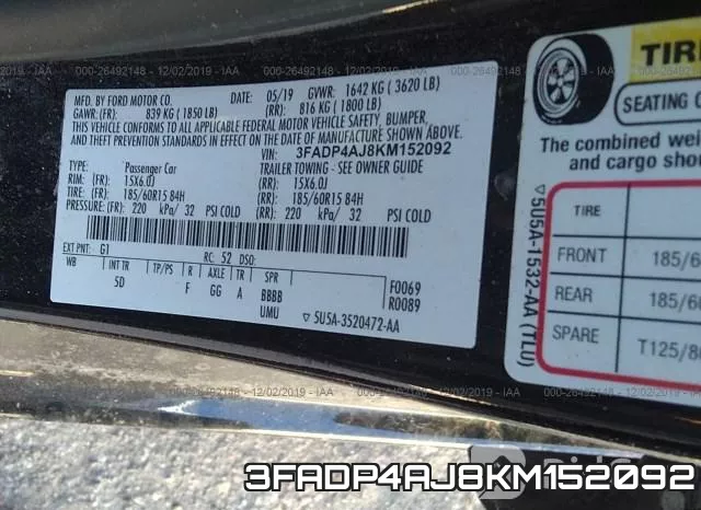 3FADP4AJ8KM152092 фото 10