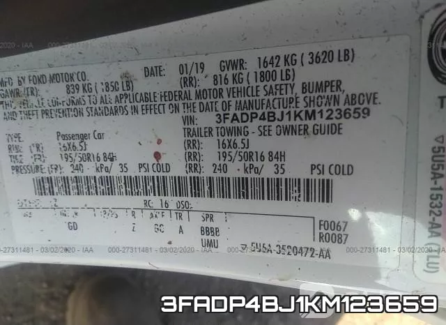 3FADP4BJ1KM123659 фото 10