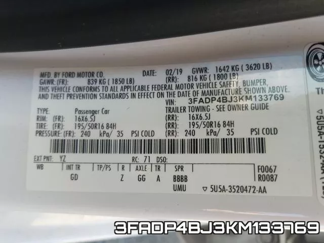 3FADP4BJ3KM133769 фото 2