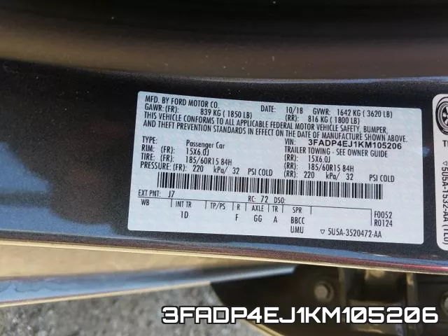3FADP4EJ1KM105206 фото 2