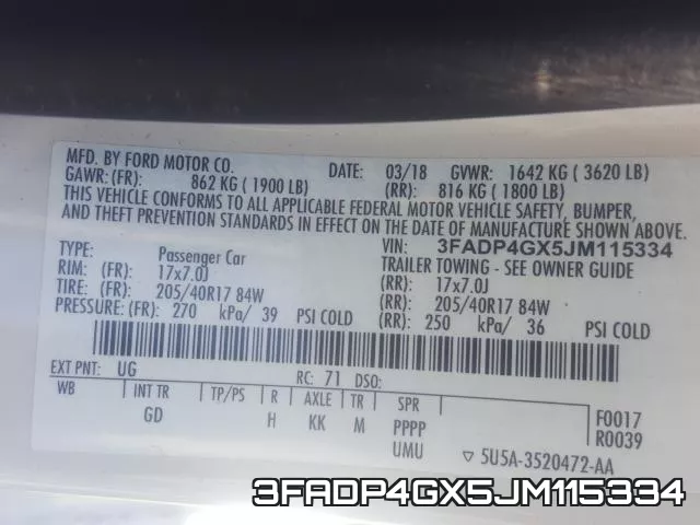 3FADP4GX5JM115334 фото 2