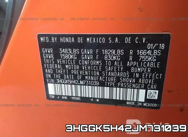3HGGK5H42JM731039 фото 10
