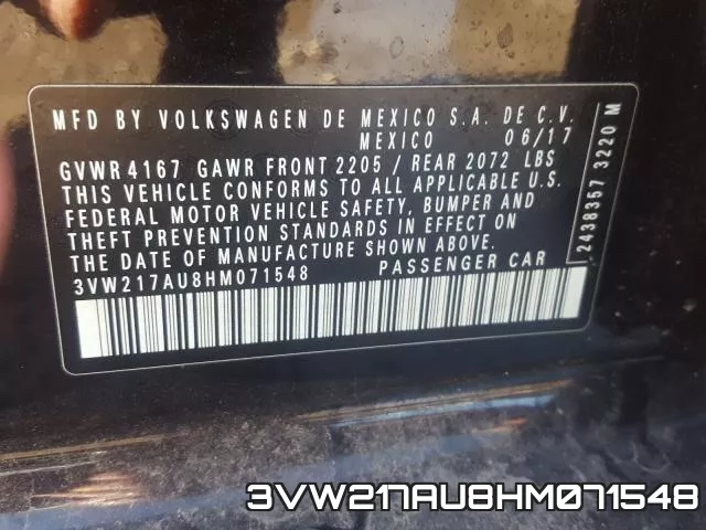 3VW217AU8HM071548 фото 2