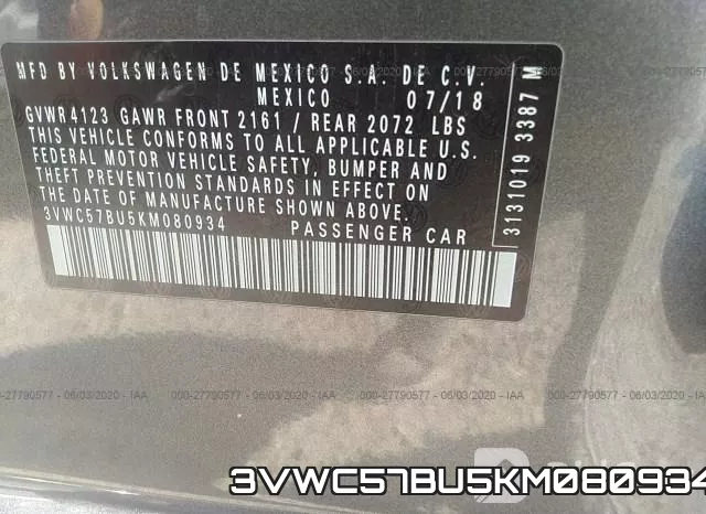 3VWC57BU5KM080934 фото 10