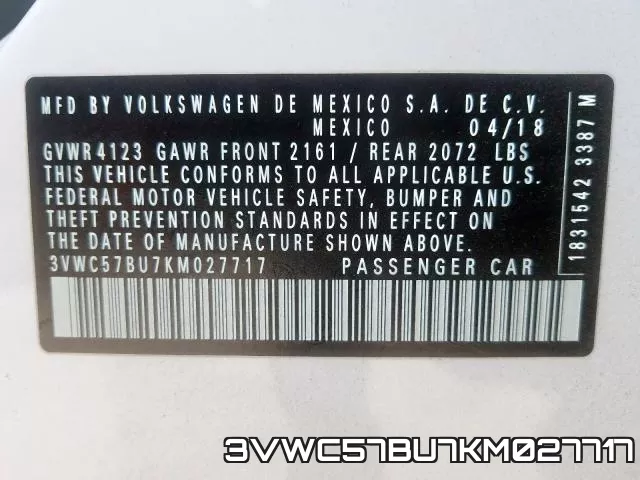 3VWC57BU7KM027717 фото 2