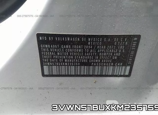 3VWN57BUXKM235759 фото 10