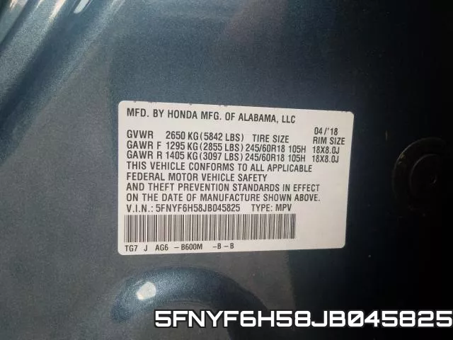 5FNYF6H58JB045825 фото 2