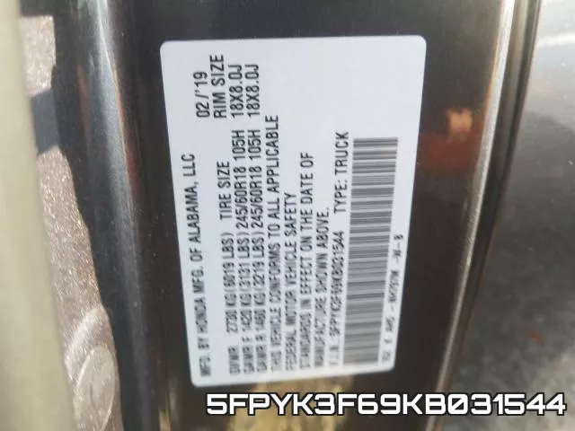 5FPYK3F69KB031544 фото 2