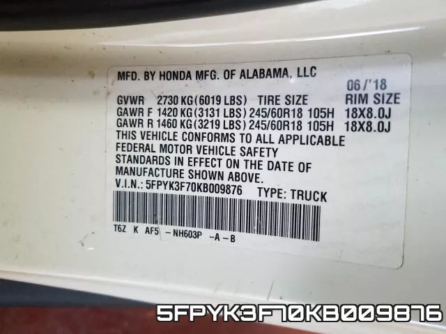 5FPYK3F70KB009876 фото 2