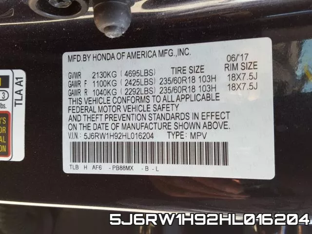 5J6RW1H92HL016204 фото 2