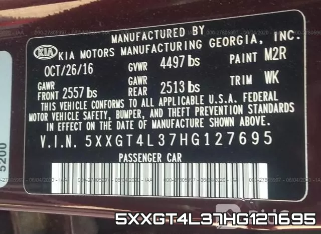 5XXGT4L37HG127695 фото 10