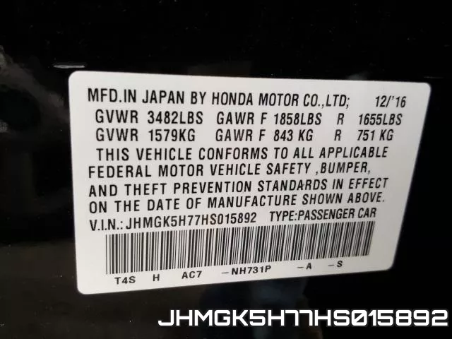 JHMGK5H77HS015892 фото 2