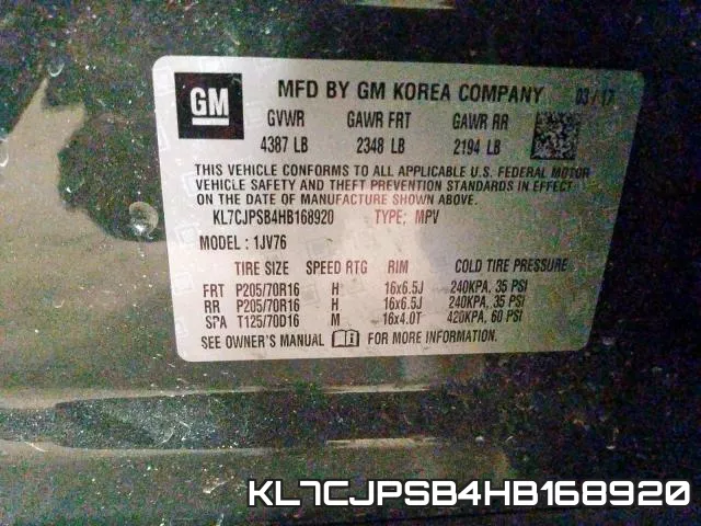 KL7CJPSB4HB168920 фото 2