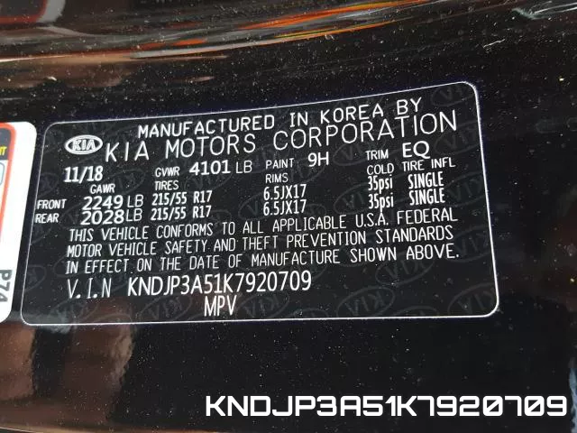 KNDJP3A51K7920709 фото 2