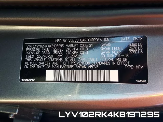 LYV102RK4KB197295 фото 2