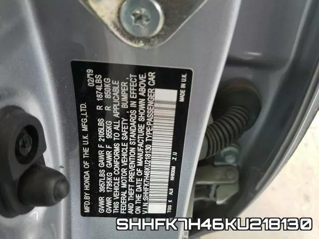 SHHFK7H46KU218130 фото 2