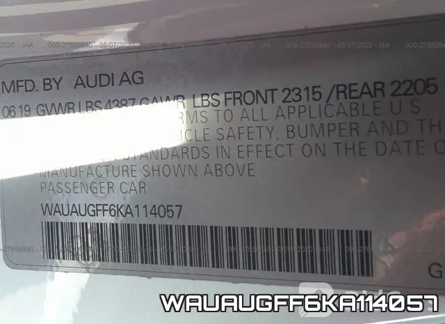 WAUAUGFF6KA114057 фото 10