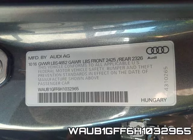 WAUB1GFF6H1032965 фото 10