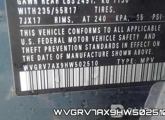 WVGRV7AX9HW502510 фото 10