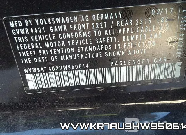 WVWKR7AU3HW950614 фото 10