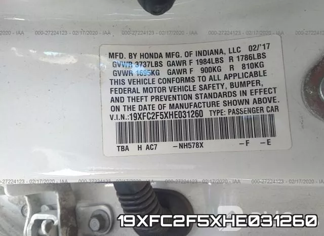 19XFC2F5XHE031260 фото 10