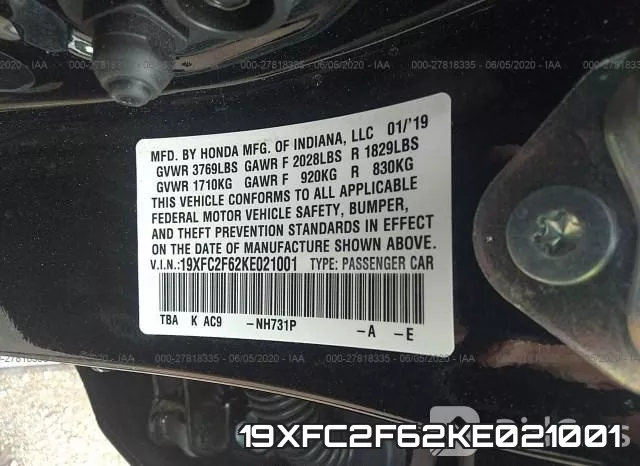 19XFC2F62KE021001 фото 10