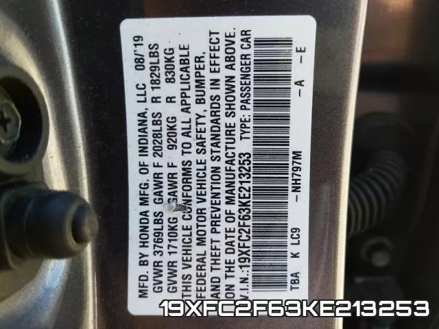 19XFC2F63KE213253 фото 2