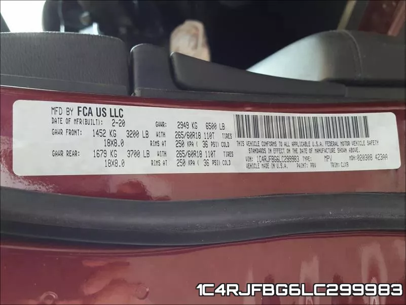 1C4RJFBG6LC299983 фото 2
