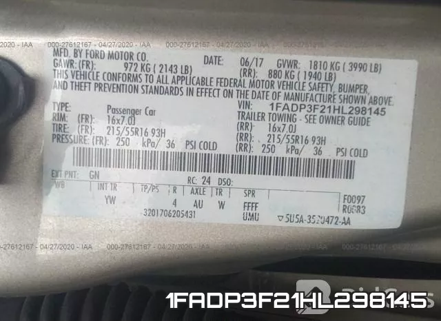 1FADP3F21HL298145 фото 10