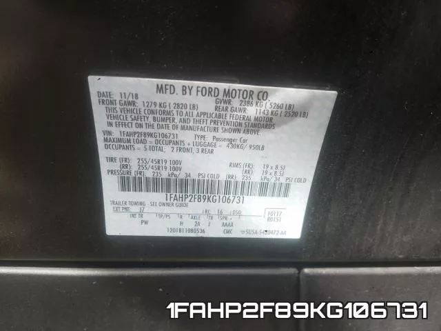 1FAHP2F89KG106731 фото 2