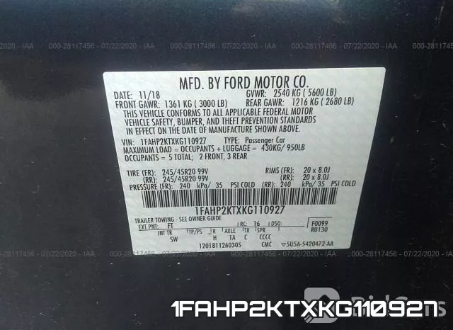 1FAHP2KTXKG110927 фото 10