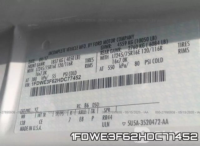 1FDWE3F62HDC77452 фото 10