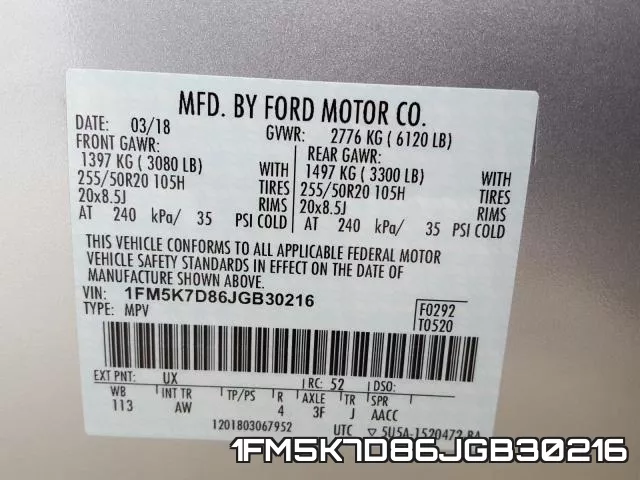 1FM5K7D86JGB30216 фото 2