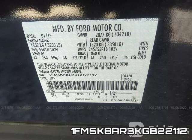 1FM5K8AR3KGB22112 фото 10
