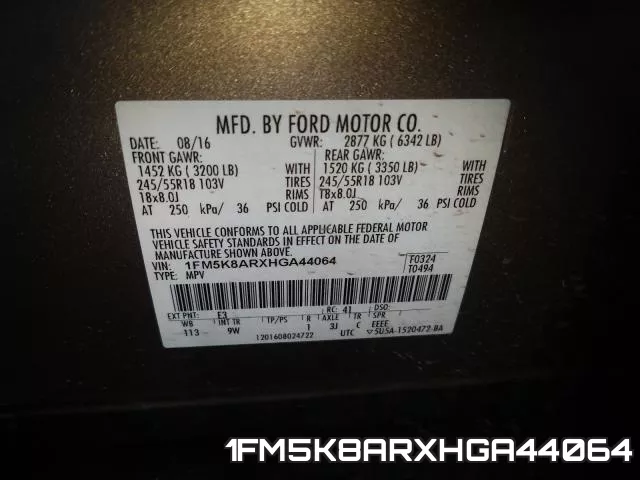 1FM5K8ARXHGA44064 фото 2