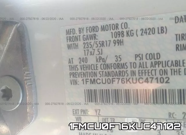 1FMCU0F76KUC47102 фото 10