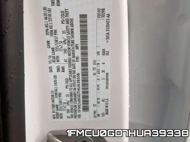 1FMCU0GD7HUA39338 фото 2