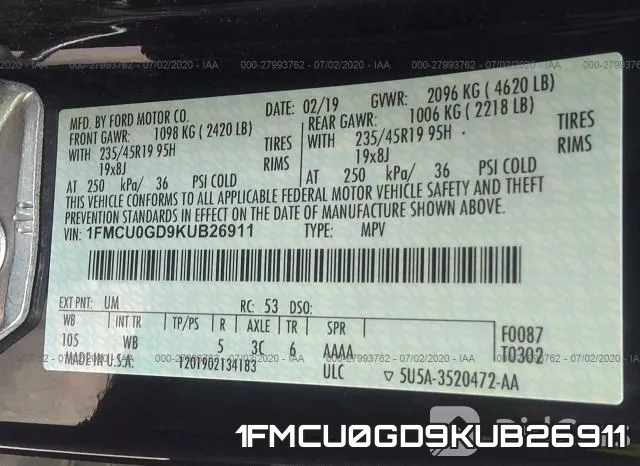 1FMCU0GD9KUB26911 фото 10