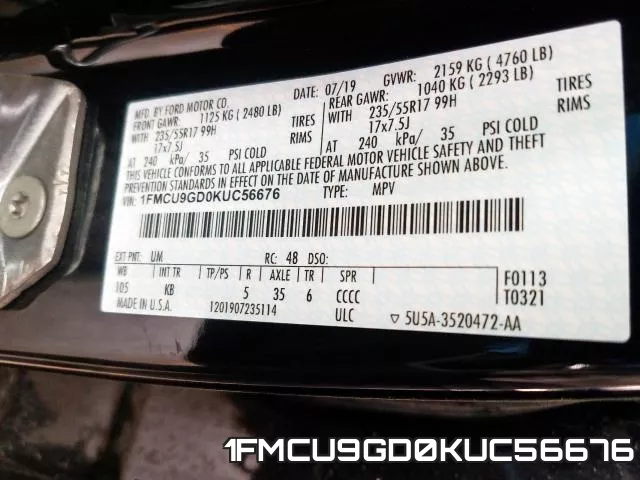1FMCU9GD0KUC56676 фото 2
