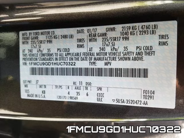 1FMCU9GD1HUC70322 фото 2