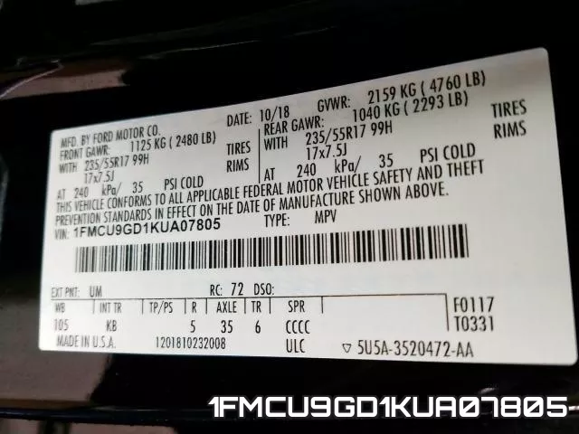 1FMCU9GD1KUA07805 фото 2