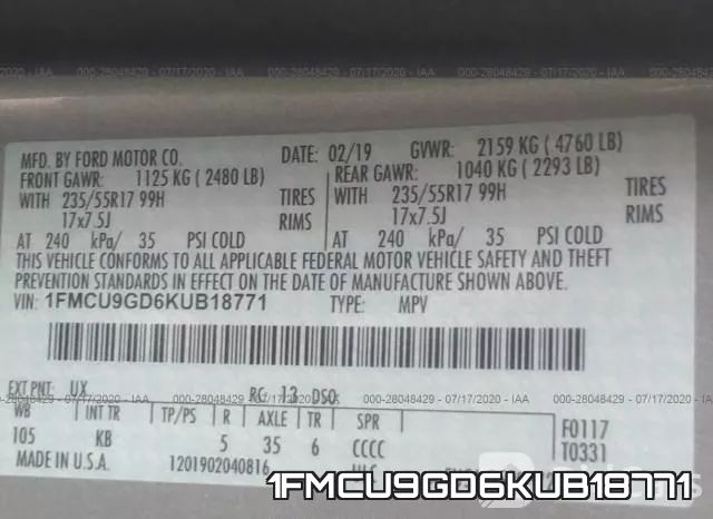 1FMCU9GD6KUB18771 фото 10