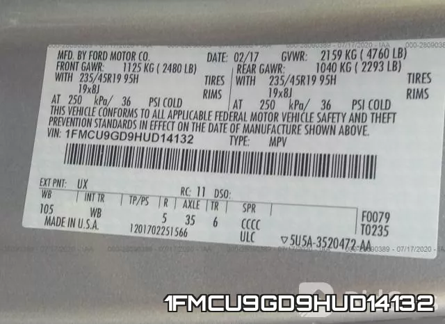 1FMCU9GD9HUD14132 фото 10