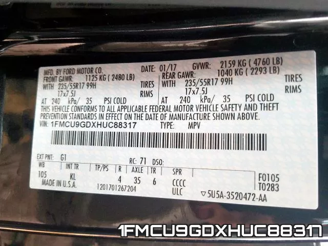 1FMCU9GDXHUC88317 фото 2