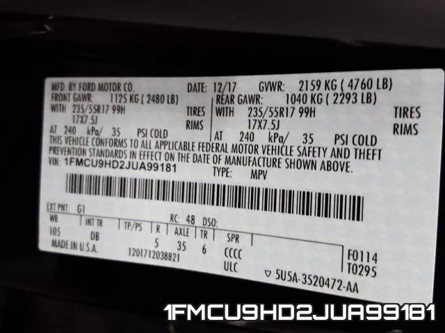 1FMCU9HD2JUA99181 фото 2