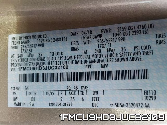 1FMCU9HD3JUC32109 фото 2