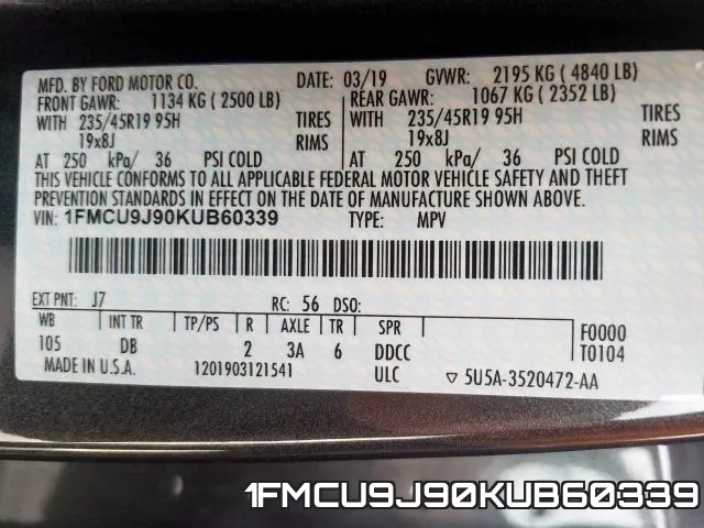 1FMCU9J90KUB60339 фото 2