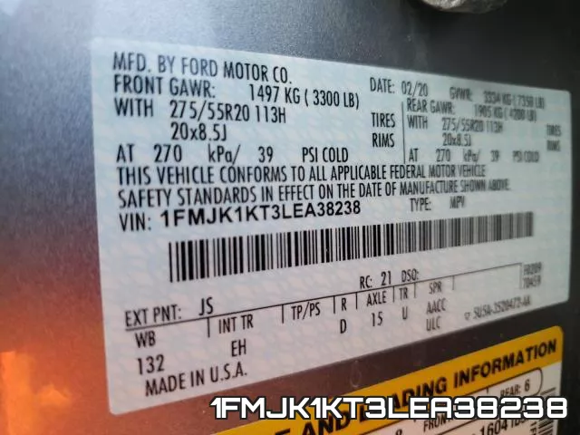 1FMJK1KT3LEA38238 фото 2